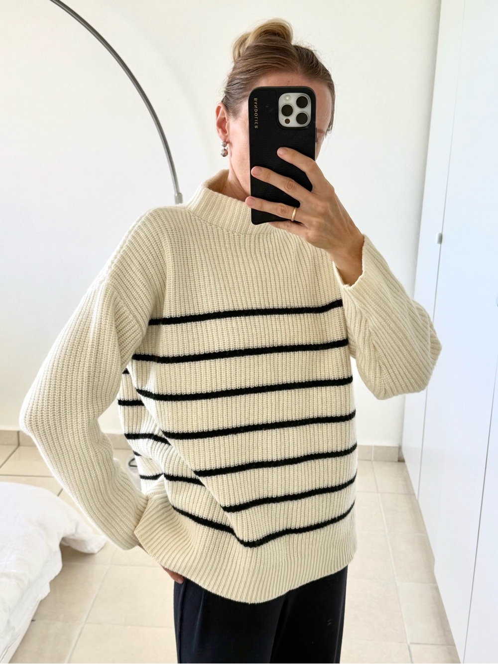Massimo Dutti Striped Wool Cashmere Sweater in Cream & Black Size Small